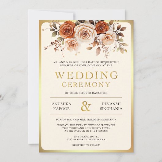 Roest Sinaasappel Gouden Bloemen Indische Hindoe F Kaart (Voorkant)