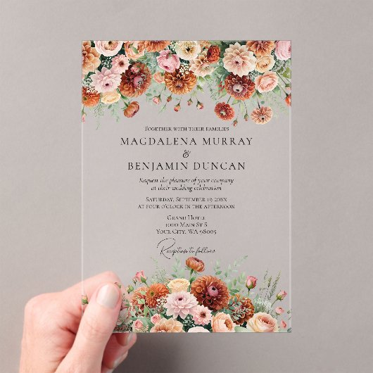 Roest Sinaasappel Sage Green Cream Flowers Fall We Acryl Uitnodigingen (Insitu (Draagbaar))