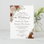 Roest Sinaasappel Waterverf Rozen Formele bruiloft Kaart (Staand voorkant)