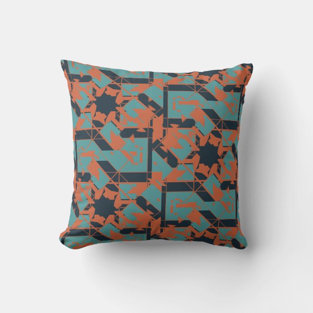 Roest Te Blauw Navy Mediterraan Onregelmatig Mozaï Kussen (Voorkant)