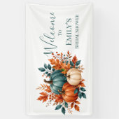 Roest & Teal Pompoen Bruiloftsborrel Welkomstbord Spandoek (Verticaal)