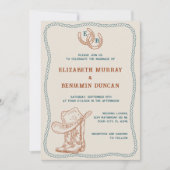 Roest Teal Westerse Hoefijzer Monogram Huwelijk Kaart (Voorkant)