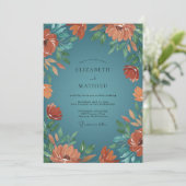 Roest Teal Wilde Bloemen Bruiloft Kaart (Staand voorkant)
