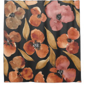 Roest Terracotta Aquarel Bloemen Zwart Douchegordijn (Voorkant)