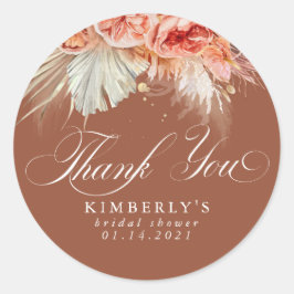Roest Terracotta Bloem Pampas Gras Bedankt Ronde Sticker