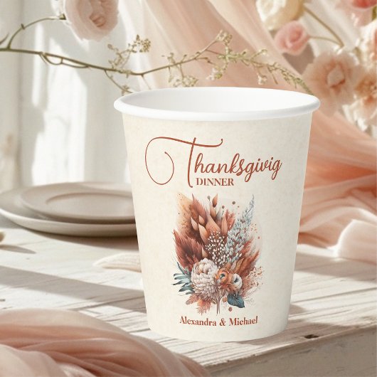 Roest Terracotta Bloemen Thanksgiving Diner Papieren Bekers
