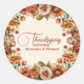 Roest Terracotta Bloemen Thanksgiving Diner Ronde Sticker (Voorkant)