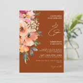 Roest Terracotta Bloemenbruiloft Kaart (Staand voorkant)