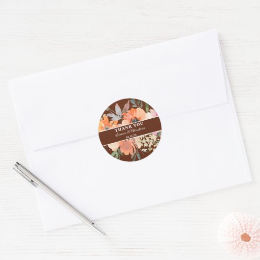 Roest Terracotta Bloemenbruiloft Ronde Sticker (Envelop)