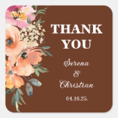 Roest Terracotta Bloemenbruiloft Vierkante Sticker (Voorkant)