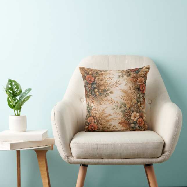 Roest Terracotta Boho Oogst Bloemen Boeket Kussen (Stoel)