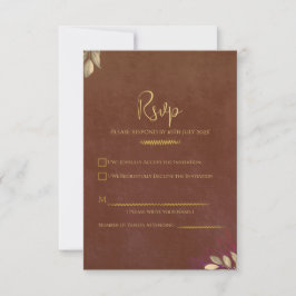 Roest Terracotta Fluwelen Luxe Gouden Trouw RSVP Kaartje