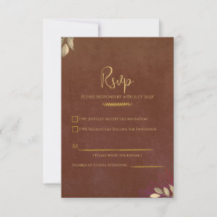 Roest Terracotta Fluwelen Luxe Gouden Trouw RSVP Kaartje