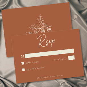 Roest Terracotta Minimalistische Blad Eikel Herfst RSVP Kaartje