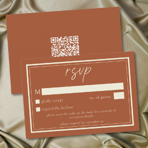 Roest Terracotta Minimalistische Trouw QR-code RSVP Kaartje