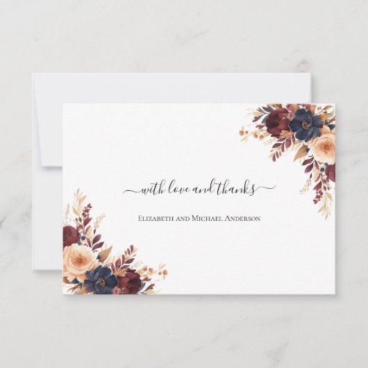 Roest Terracotta Navy Cream Bloemen Huwelijk Bedankkaart (Voorkant)