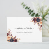 Roest Terracotta Navy Cream Bloemen Huwelijk Bedankkaart (Staand voorkant)