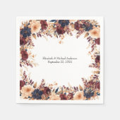 Roest Terracotta Navy Cream Elegante Bloemen Huwel Servet (Voorkant)