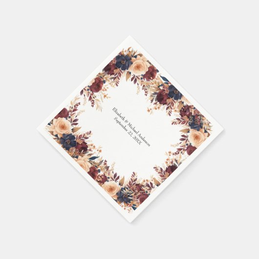 Roest Terracotta Navy Cream Elegante Bloemen Huwel Servet (Hoek)