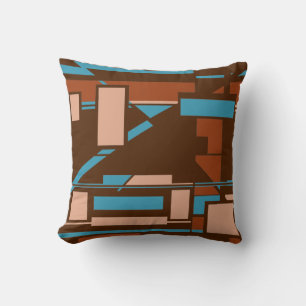 Roest Turquoise Beige Bruin Zuidwest Look Mozaïek Kussen