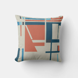 Roest Turquoise Blauw op Grijs Abstract MCM Kijk Kussen