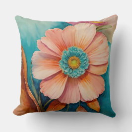 Roest, turquoise en perzik bloemen kussen