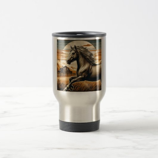 Roest/vintage paard/western  reisbeker (Center)