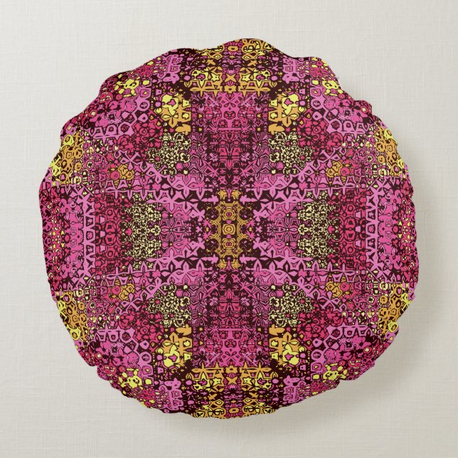 Roest violette boho wandtapijt rond kussen. kussen (Achterkant)