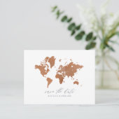 Roest waterverf wereldkaart bruiloft aankondiging (Staand voorkant)