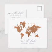 Roest waterverf wereldkaart bruiloft aankondiging (Voorkant / Achterkant)