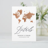 Roest waterverf wereldkaart bruiloft details RSVP kaartje (Staand voorkant)