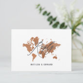 Roest waterverf wereldkaart bruiloft R.S.V.P RSVP Kaartje (Staand voorkant)