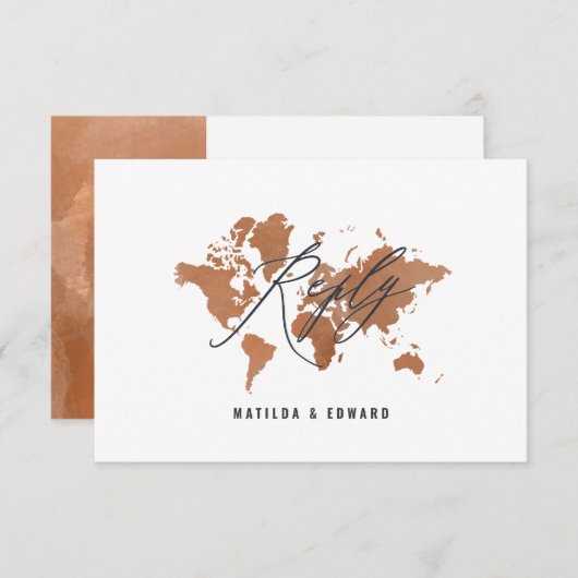 Roest waterverf wereldkaart bruiloft R.S.V.P RSVP Kaartje (Voorkant / Achterkant)
