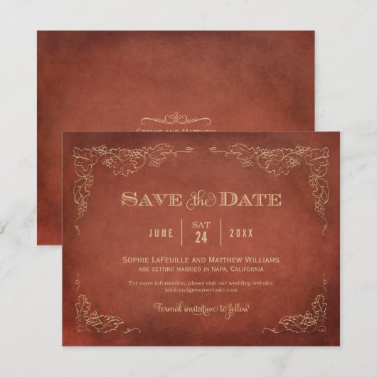Roest  wijngaard rustieke bruiloft save the date (Voorkant / Achterkant)