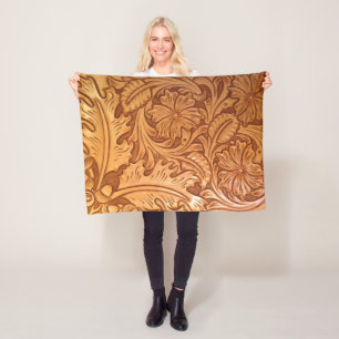 Roestachtig western land, cowboy-leren fleece deken