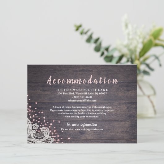 Roestachtige kant en houtsnipige glitteraccommodat informatiekaartje (Staand voorkant)