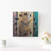 Roestachtige textuur met een schilfering op roestv vierkante klok (Huis)