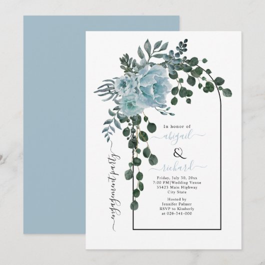 Roestblauwe bloemen en trilplein kaart (Voorkant / Achterkant)