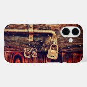 Roestbruin antiek braslock met hout Case-Mate iPhone case (Achterkant (horizontaal))