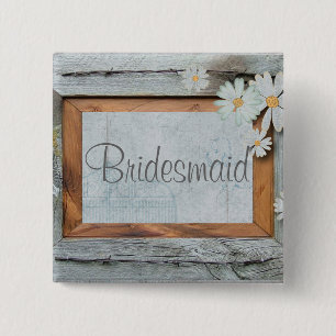 roestbruin - blauw - schaap - land bridesmaid vierkante button 5,1 cm