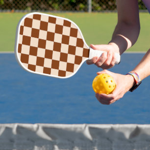 Roestbruin en beige dambordpatroon pickleball paddle