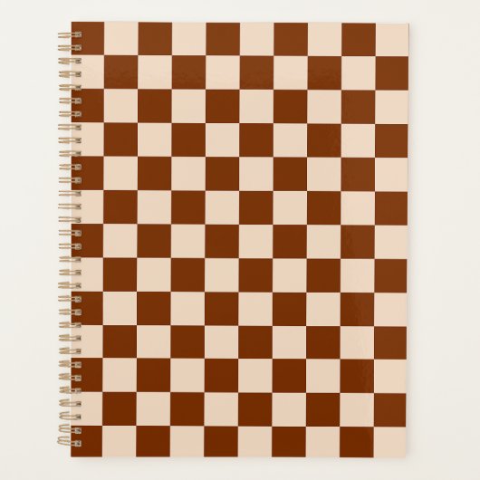 Roestbruin en beige dambordpatroon planner (Voorkant)