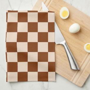 Roestbruin en beige dambordpatroon theedoek