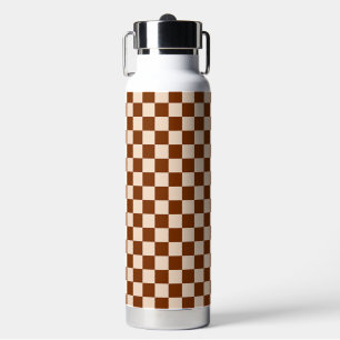 Roestbruin en beige dambordpatroon waterfles