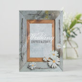 roestbruin hout met goudmadeliefje bruiloft kaart (Staand voorkant)