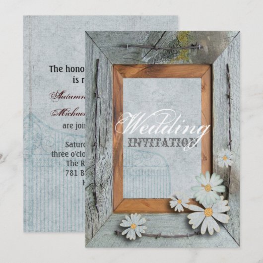 roestbruin hout met goudmadeliefje bruiloft kaart (Voorkant / Achterkant)