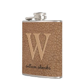 Roestbruin leder zwarte goudkleurige monogram heupfles (Links)