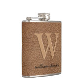 Roestbruin leder zwarte goudkleurige monogram heupfles (Rechts)