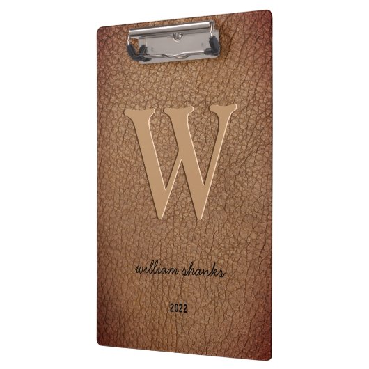 Roestbruin lederen monogram stijlvolle scriptnaam klembord (Links)
