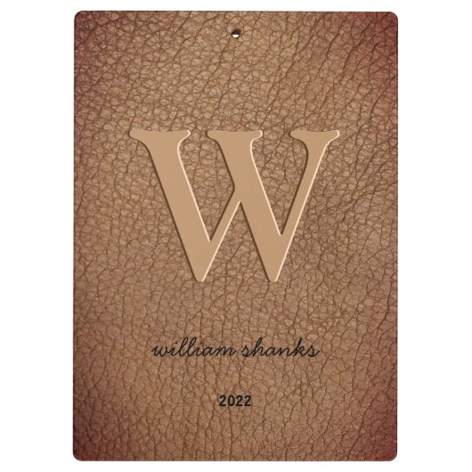 Roestbruin lederen monogram stijlvolle scriptnaam klembord (Achterkant)